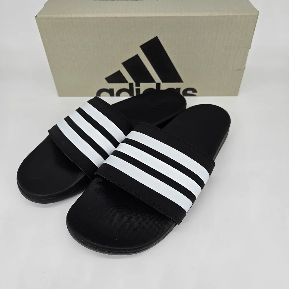 New adidas Adilette Comfort Slides Black White Men's Shoes Size 8